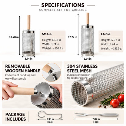 🔥 Limited-Time 40% OFF — Stainless steel rolling grill basket