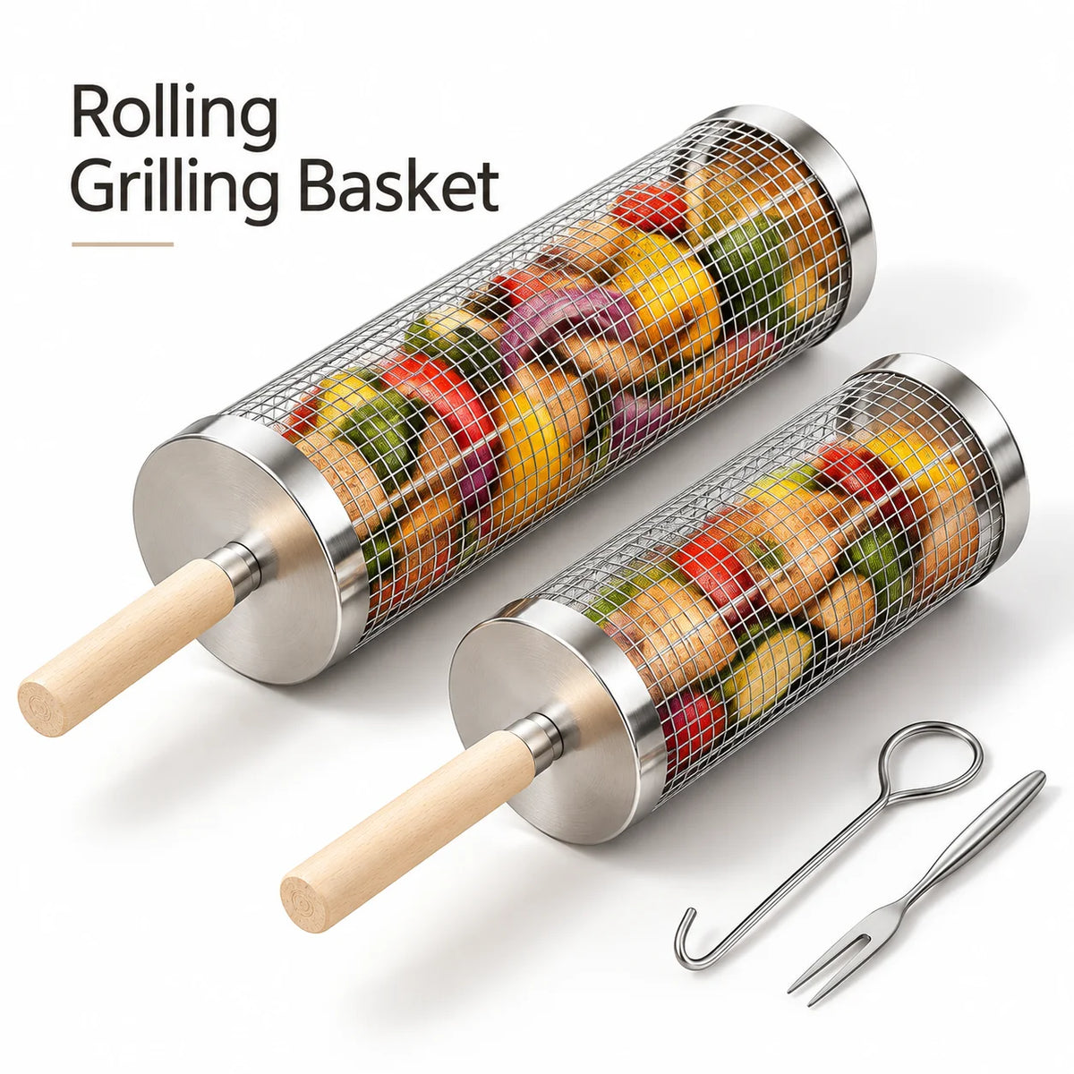 🔥 Limited-Time 40% OFF — Stainless steel rolling grill basket