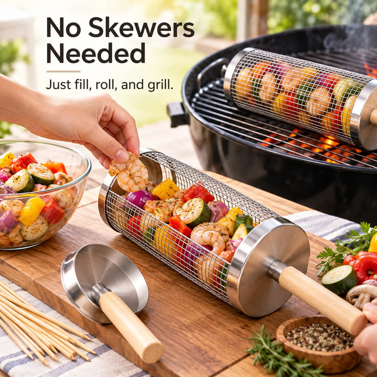 🔥 Limited-Time 40% OFF — Stainless steel rolling grill basket