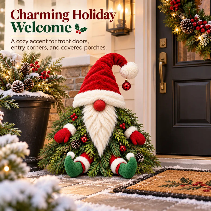 Evergreen Christmas Gnome at entryway