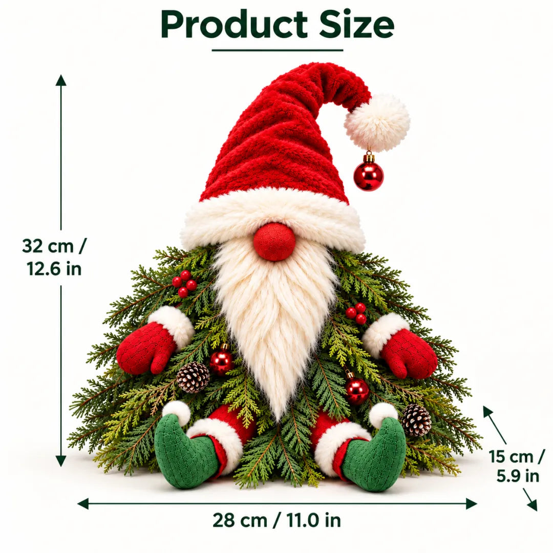 Sitting Christmas Evergreen Gnome size 12.6 by 11 by 5.9 inches