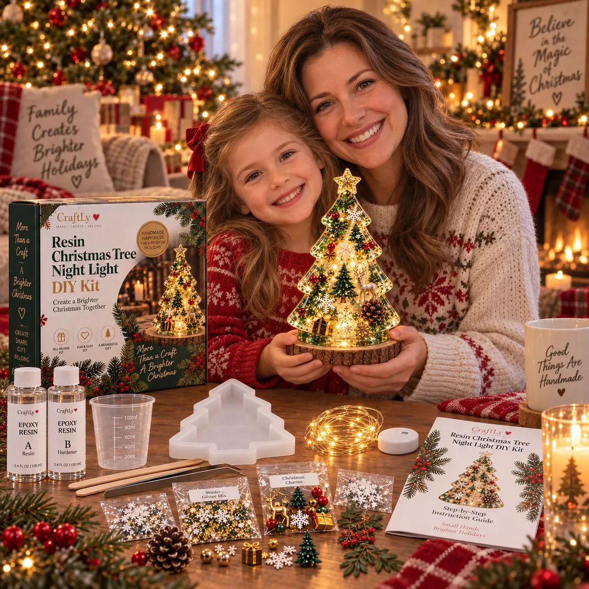 🎄Beginner-Friendly Resin Christmas Tree Night Light DIY Kit | Complete Kit with Mold, Resin, Fairy Lights & Festive Decorations ✨