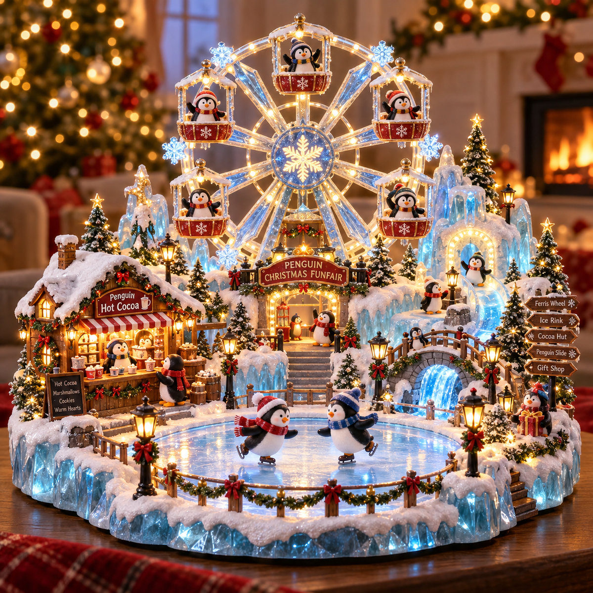 ⏰Limited Stock 50% OFF - 🎡 Penguin Christmas Funfair | Lighted Animated Christmas Village