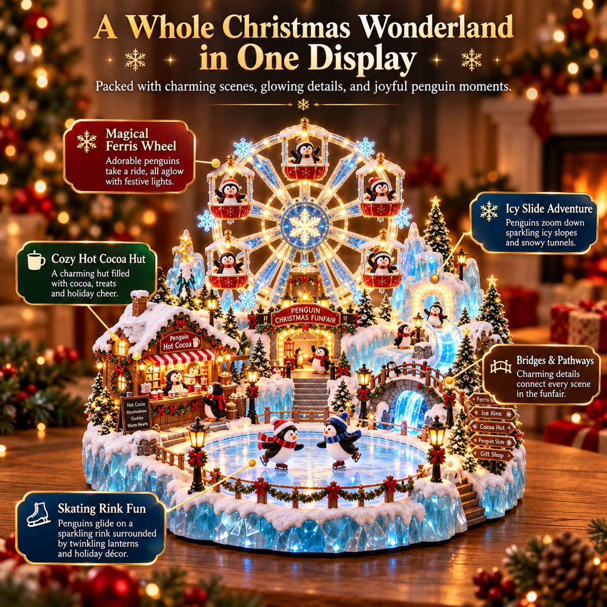 ⏰Limited Stock 50% OFF - 🎡 Penguin Christmas Funfair | Lighted Animated Christmas Village