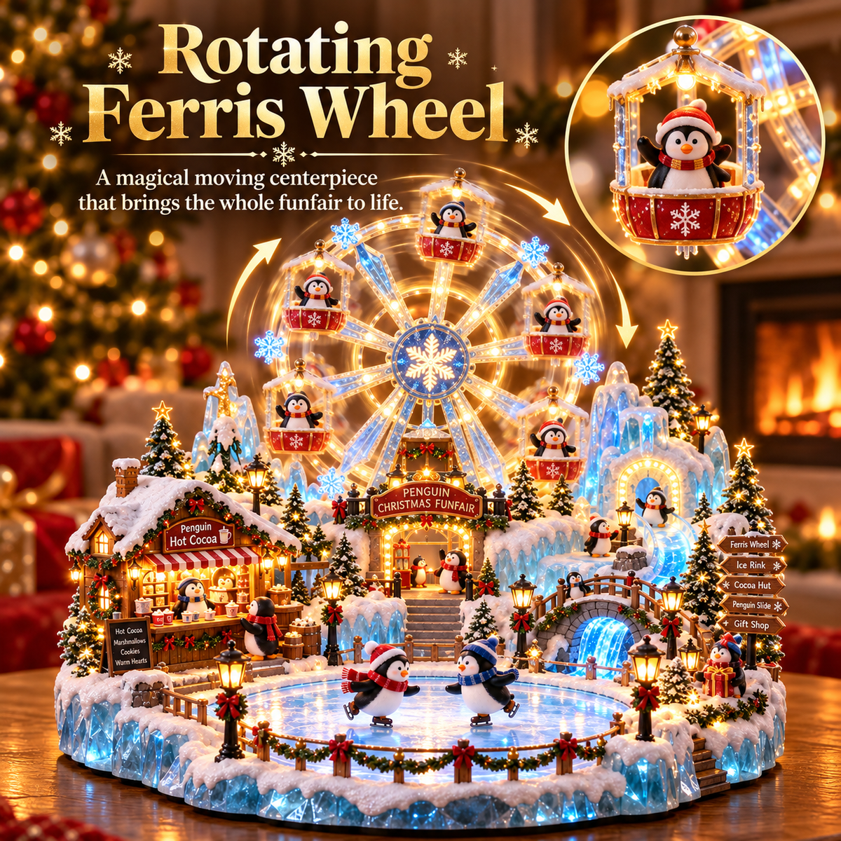 ⏰Limited Stock 50% OFF - 🎡 Penguin Christmas Funfair | Lighted Animated Christmas Village
