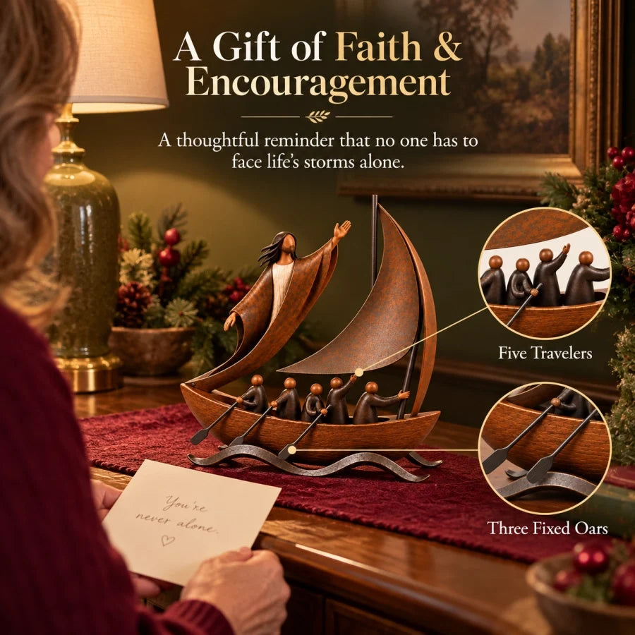 Faith sailboat sculpture symbolizing encouragement and togetherness