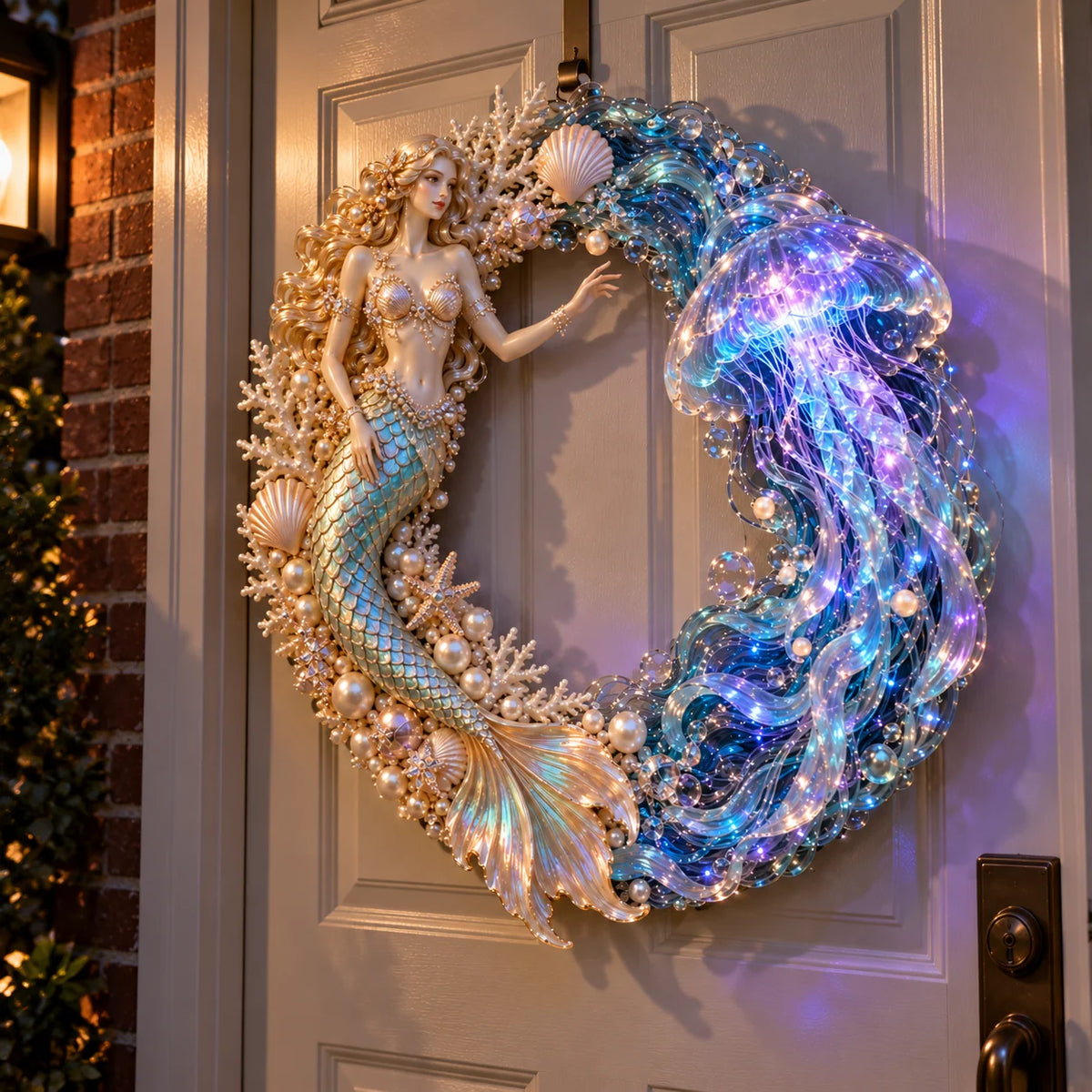 Mermaid Jellyfish Wreath glowing at night