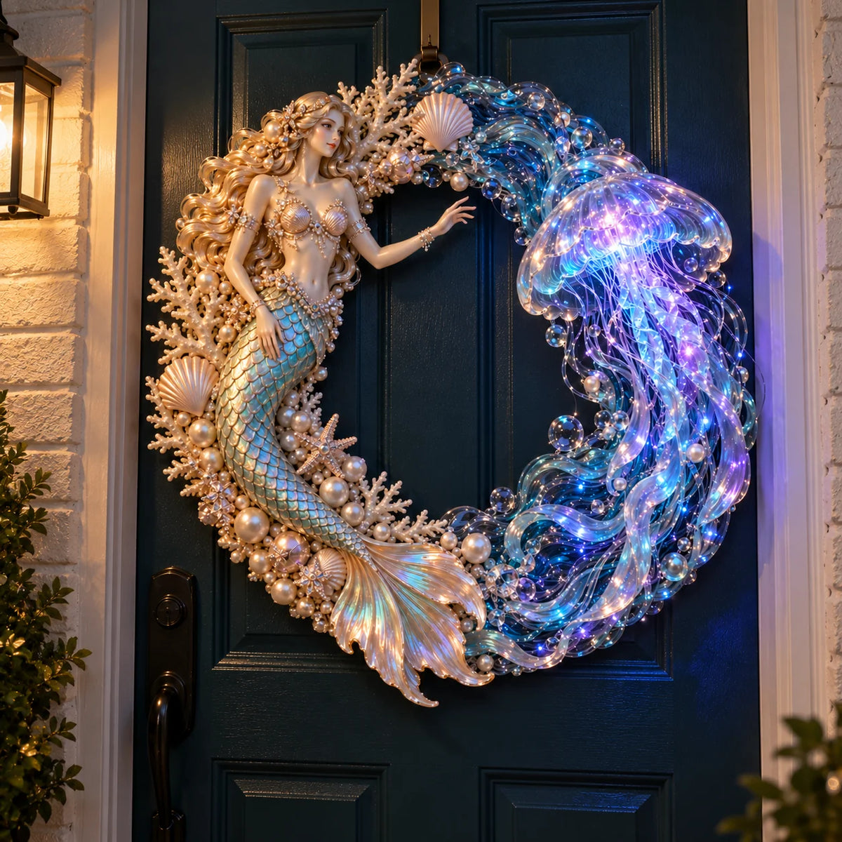 Ocean Enchantment Lighted Mermaid and Jellyfish Wreath