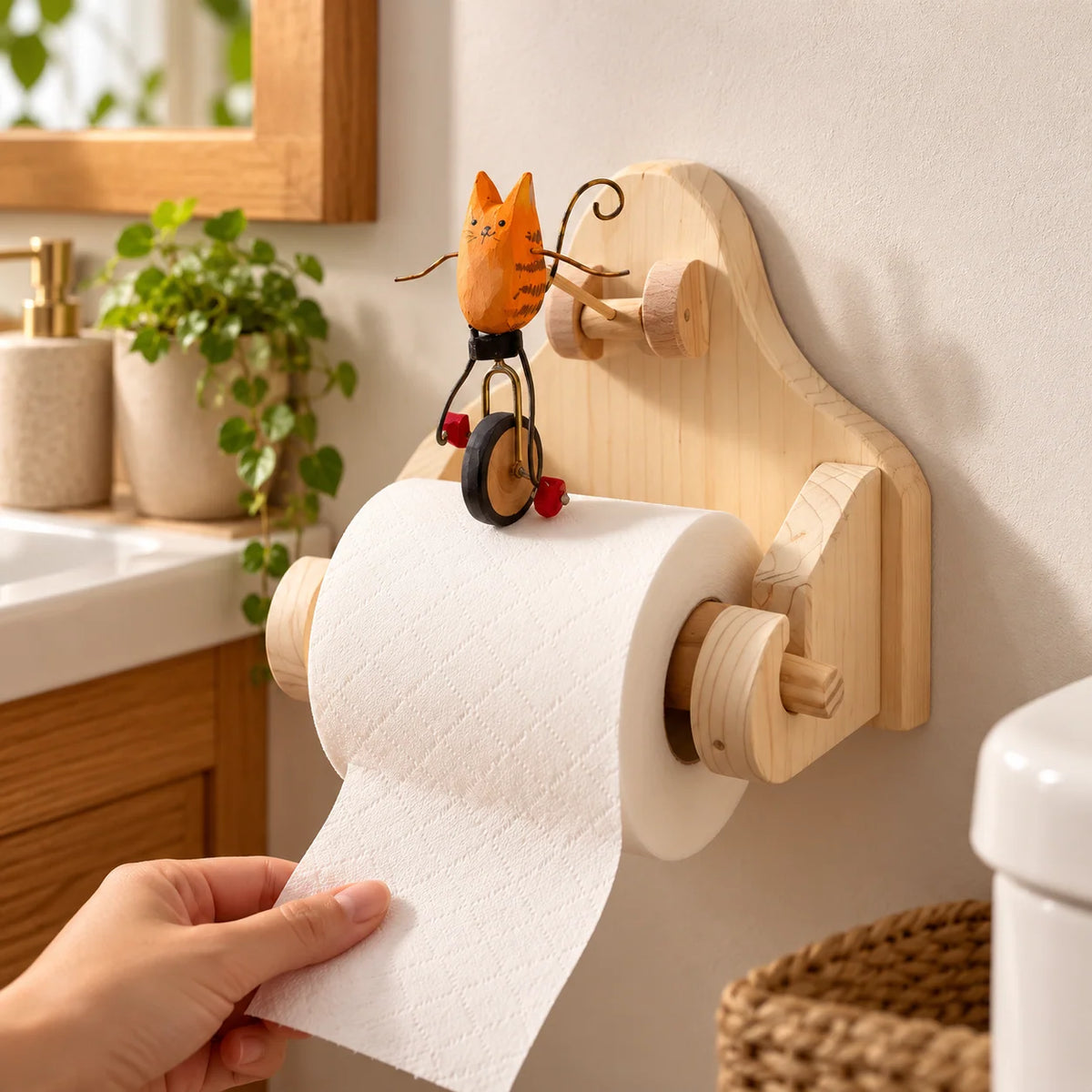 Orange cat creative toilet paper holder