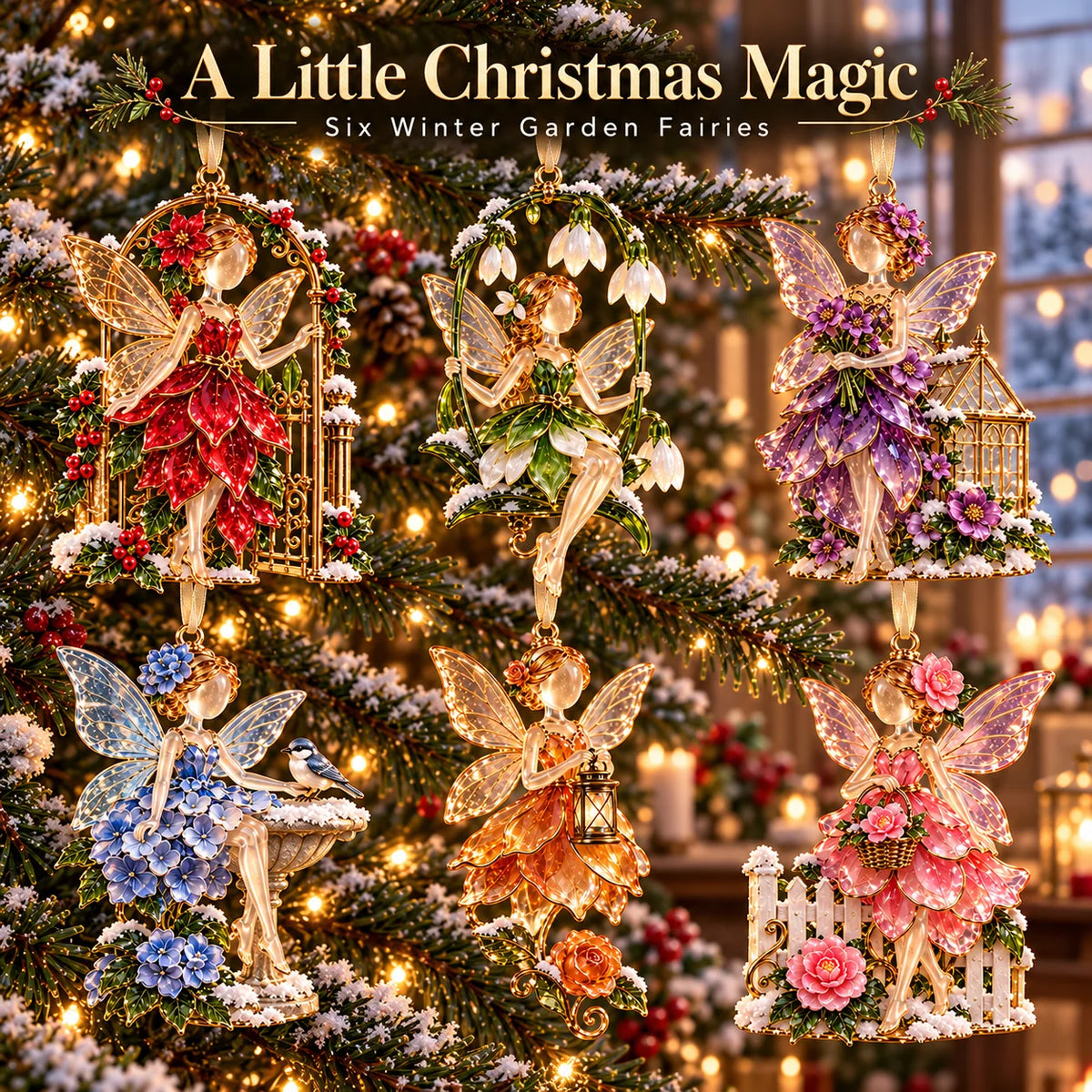 Set of six Winter Garden Fairies