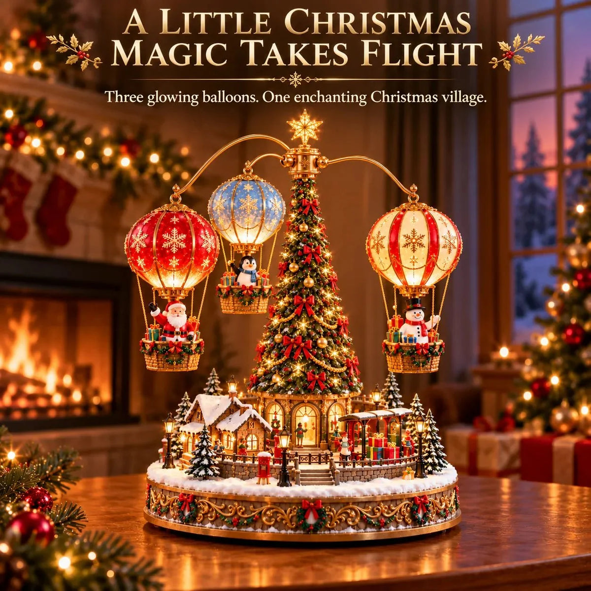 ⏰Limited Stock 50% OFF - 🎅🎈 Santa’s Sky Journey – Animated Lighted Christmas Balloon Village