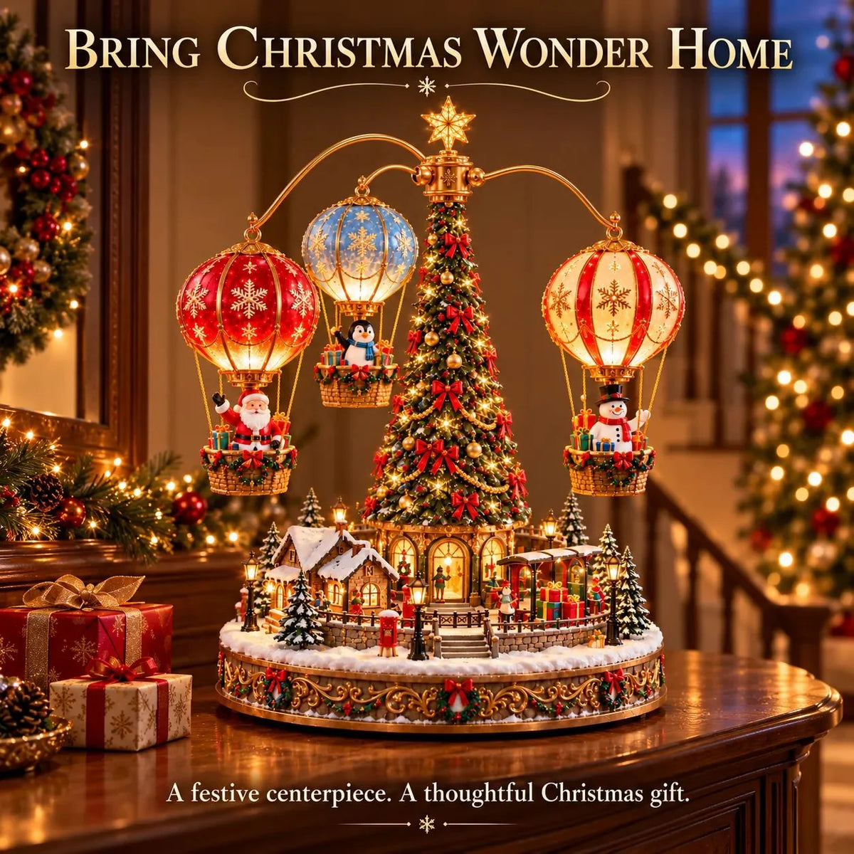 ⏰Limited Stock 50% OFF - 🎅🎈 Santa’s Sky Journey – Animated Lighted Christmas Balloon Village