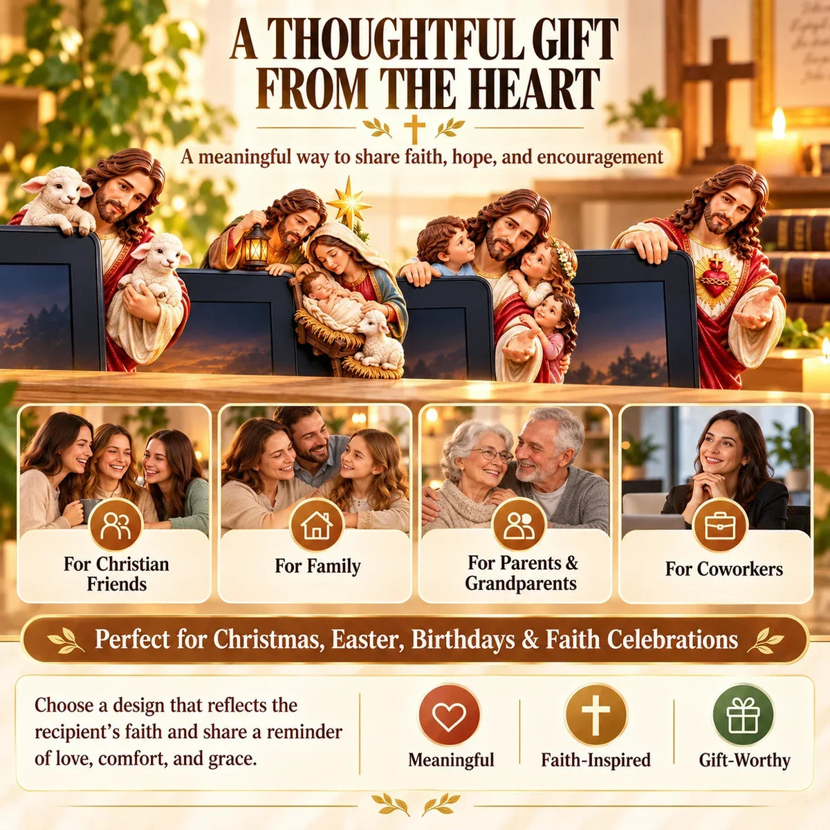 Faith-inspired monitor corner decorations given as meaningful gifts for Christian friends, family members and grandparents