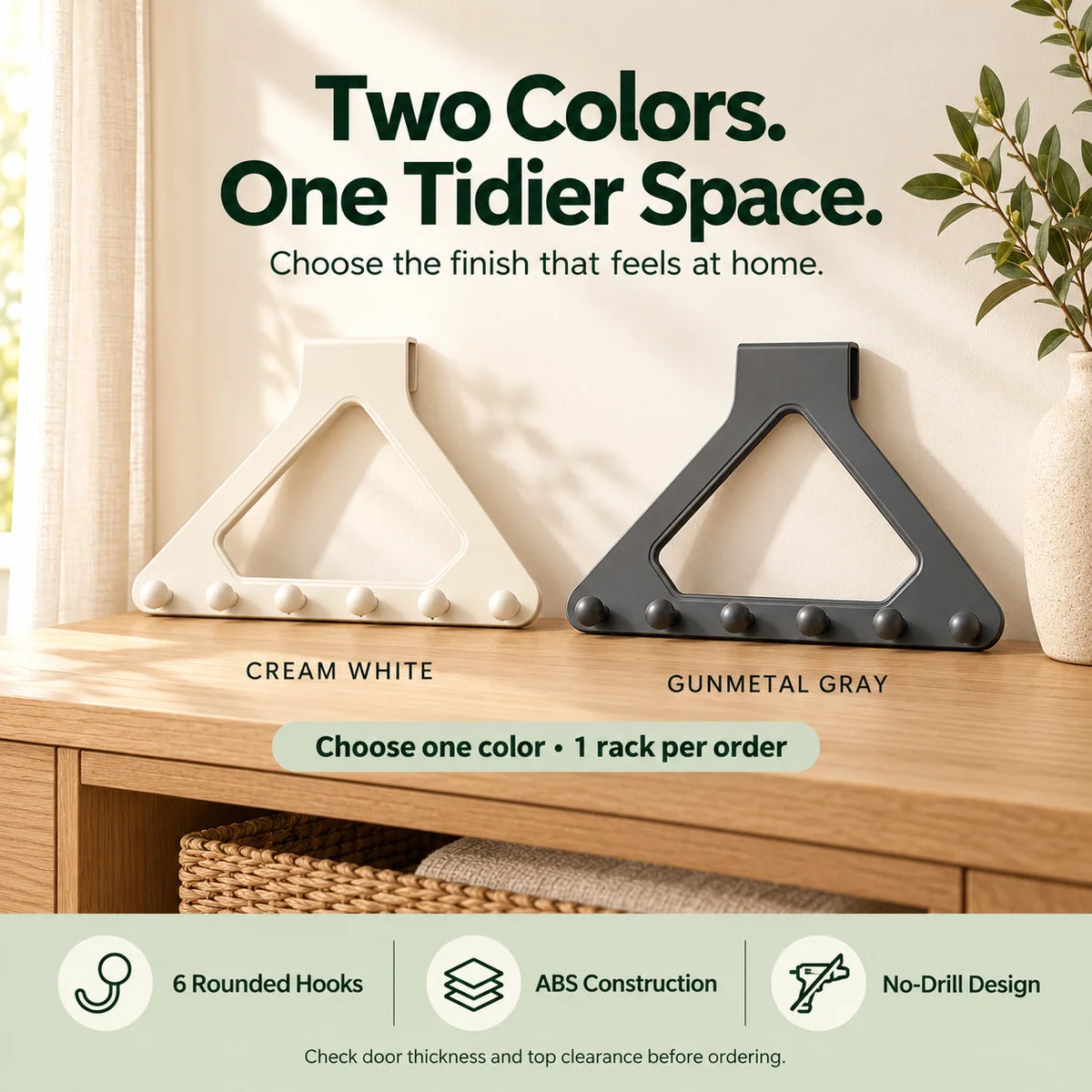 🚪 Over-the-Door 6-Hook Organizer – No-Drill Triangle Rack for Clothes, Towels, Hats & Bags