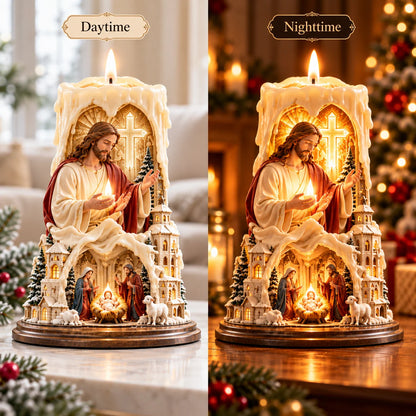 ✝️✨ Jesus Light of Faith™ – 3D Jesus Nativity Scented Candle with Glowing Cross | Christian Christmas Gift of Faith, Hope & Love