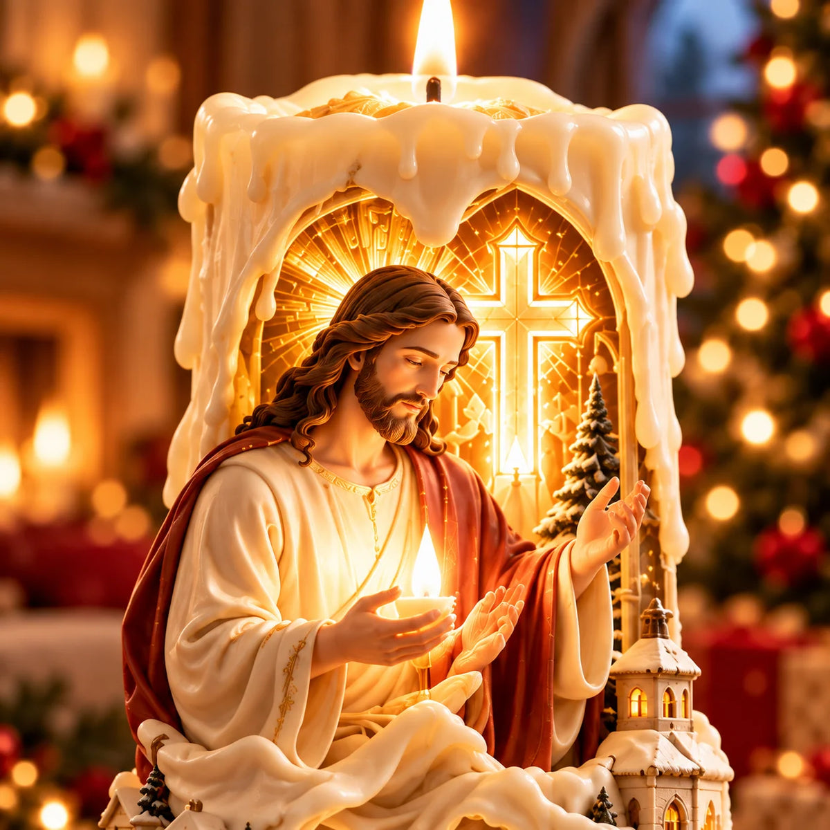 ✝️✨ Jesus Light of Faith™ – 3D Jesus Nativity Scented Candle with Glowing Cross | Christian Christmas Gift of Faith, Hope & Love