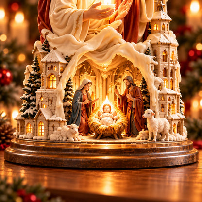 ✝️✨ Jesus Light of Faith™ – 3D Jesus Nativity Scented Candle with Glowing Cross | Christian Christmas Gift of Faith, Hope & Love
