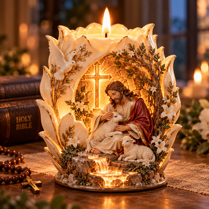 ✝️✨ Jesus Light of Faith™ – 3D Jesus Nativity Scented Candle with Glowing Cross | Christian Christmas Gift of Faith, Hope & Love
