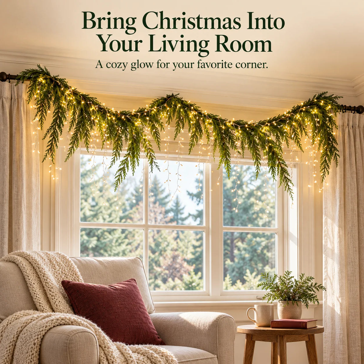 🎄 Christmas Greenery Garland & Warm Icicle Lights Set — Turn Empty Spaces Into Holiday Magic ✨