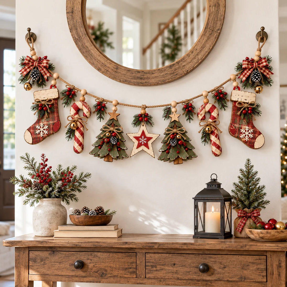 Vintage Lighted Wooden Christmas Heirloom Garland