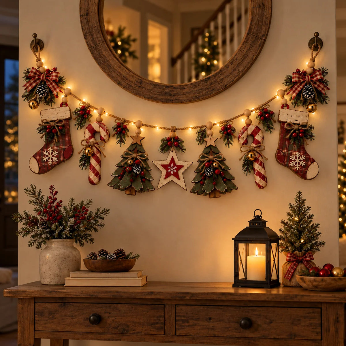 Vintage Lighted Wooden Christmas Heirloom Garland
