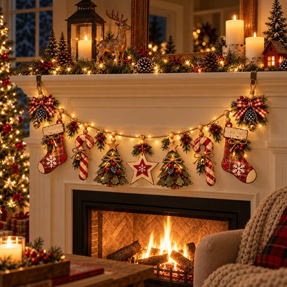 Vintage Lighted Wooden Christmas Heirloom Garland