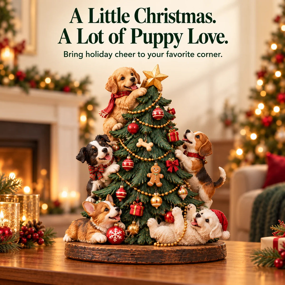 Christmas Puppy Party – Dog Christmas Tree Figurine