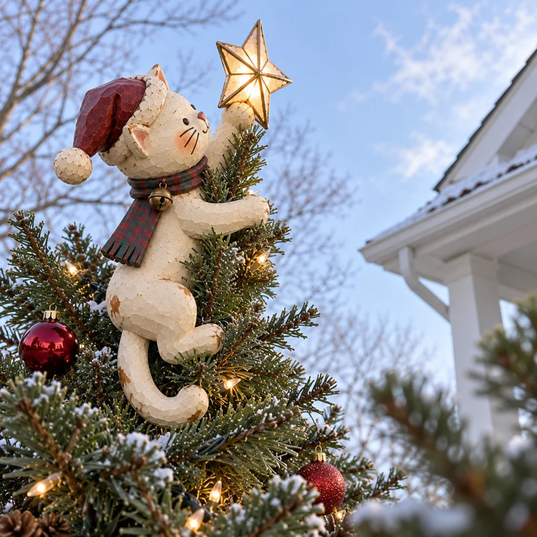 Vintage Lighted Cat Christmas Tree Topper