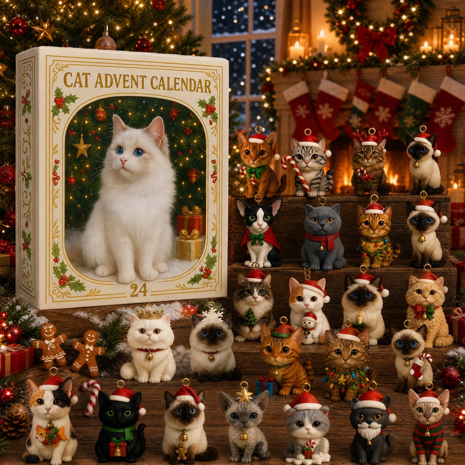 Complete collection of festive cats beside the Cat Advent Calendar