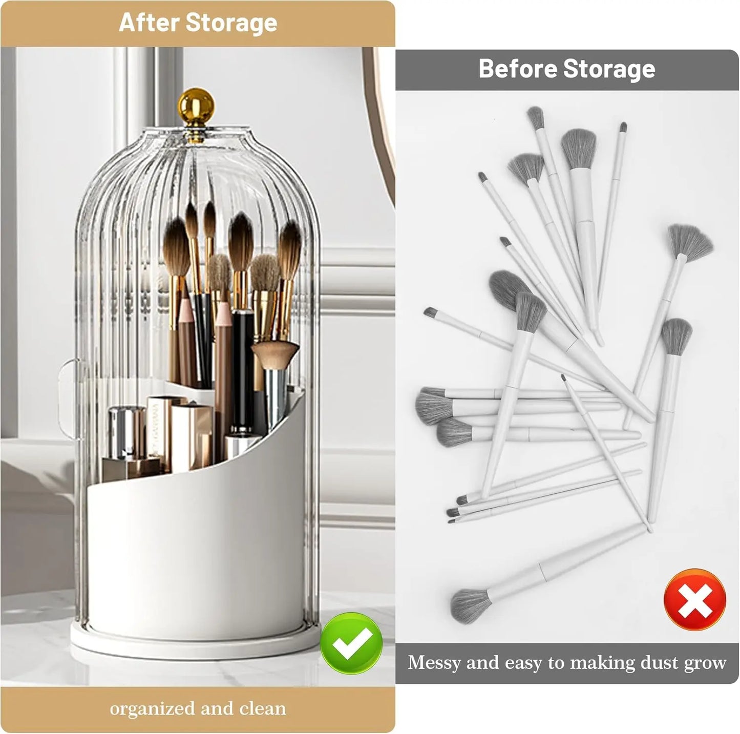 360° Rotating Toothbrush & Vanity Organizer with Clear Sliding Cover