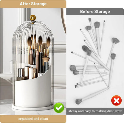 360° Rotating Toothbrush & Vanity Organizer with Clear Sliding Cover