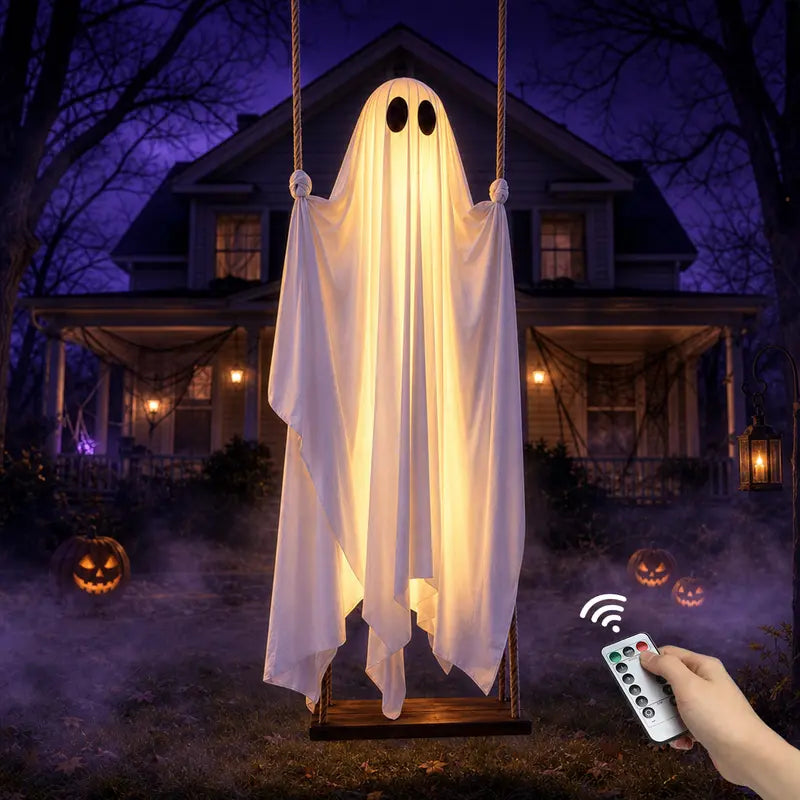 👻 5FT Lighted Hanging Ghost Swing – Outdoor Halloween Decor