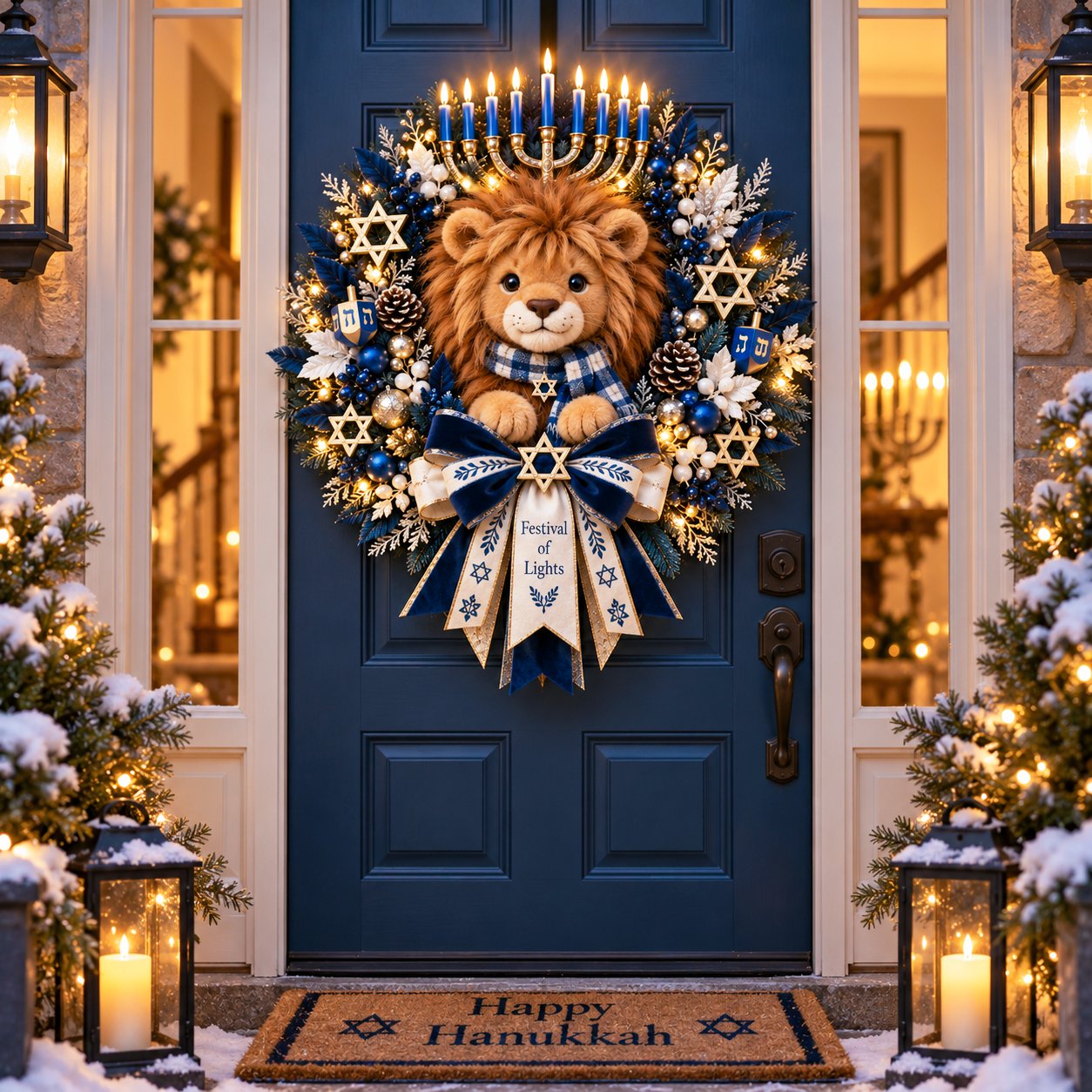 🦁✨ Lion of Judah Hanukkah Lighted Wreath - A Warm & Meaningful Welcome for the Festival of Lights