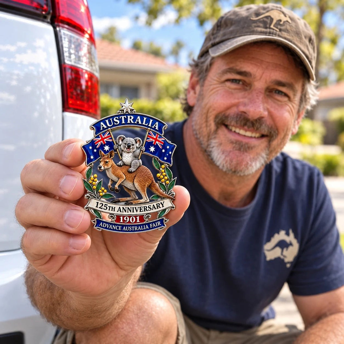 Australia commemorative emblem on vehicle