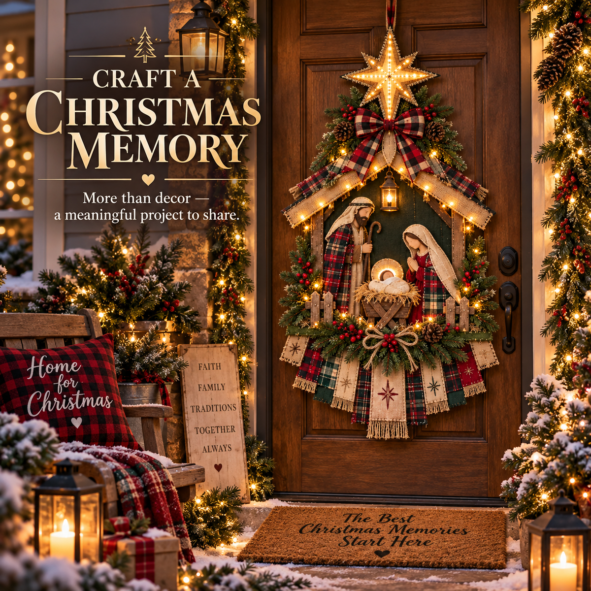 Craft a Christmas memory with a lighted Nativity door hanging