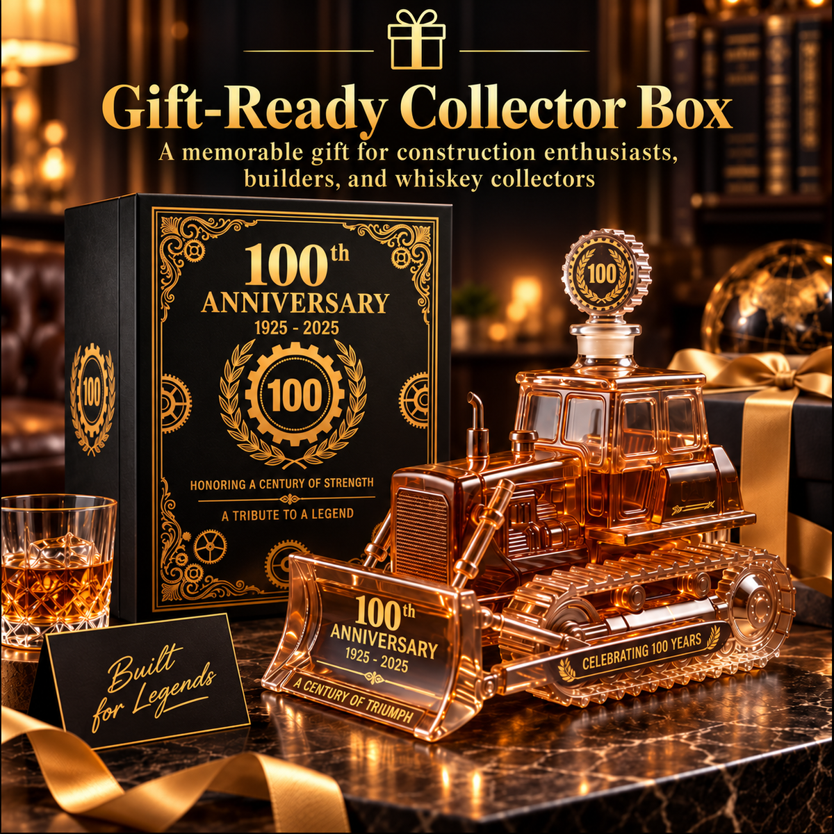 🚜 Century of Strength™ Bulldozer Crystal Whiskey Decanter – 500ml Collector Edition