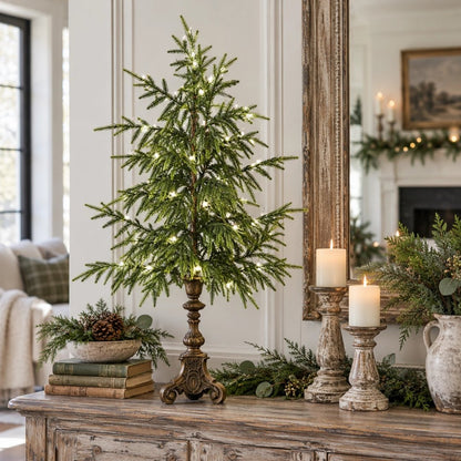 🌲✨ Vintage Norfolk Pine Christmas Tree – Cozy Holiday Tabletop Decor
