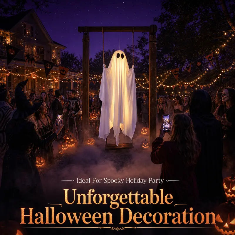 👻 5FT Lighted Hanging Ghost Swing – Outdoor Halloween Decor