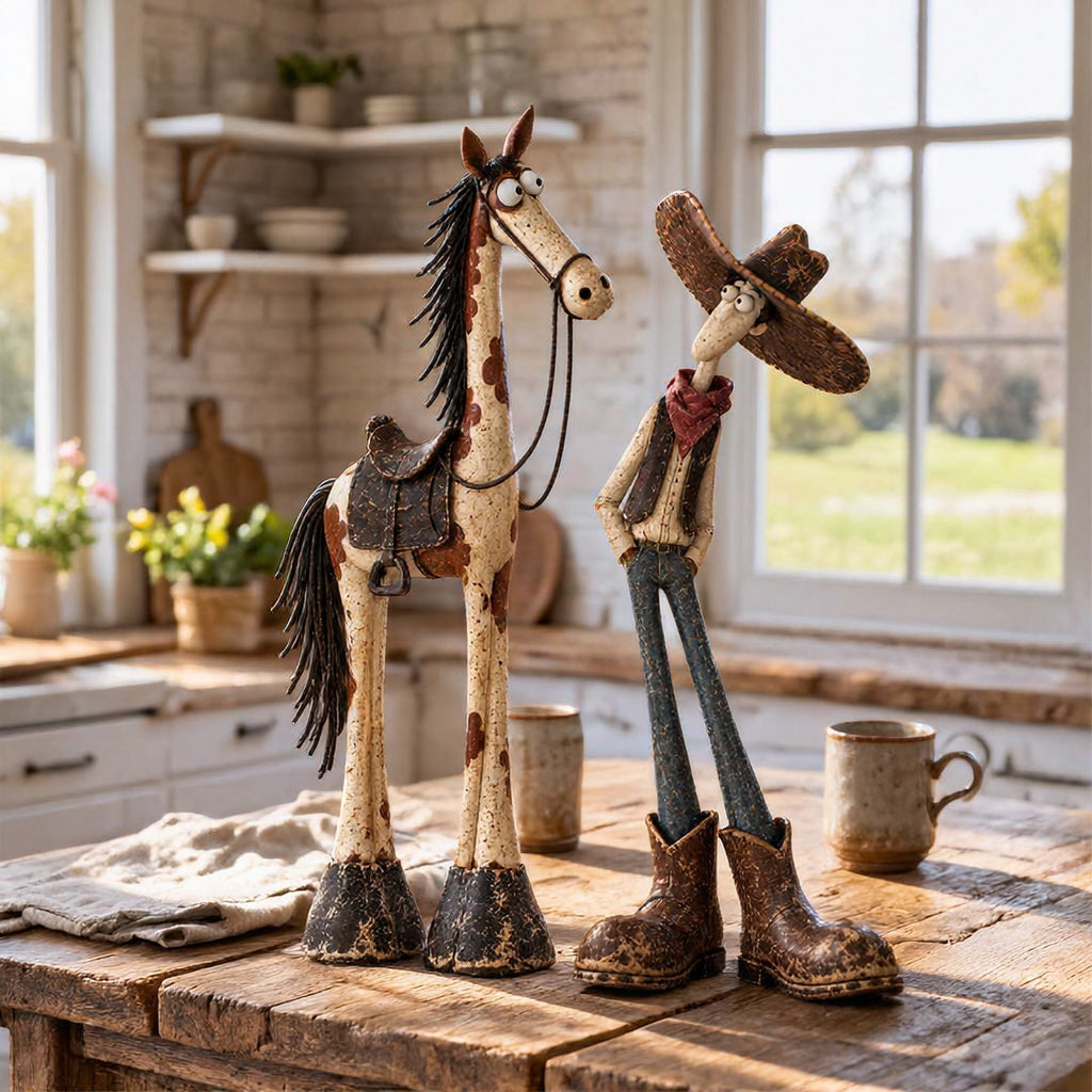 Cowboy and horse figurines displayed together