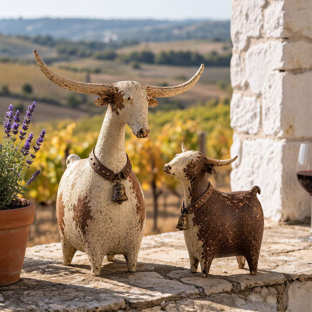 🐂🤎 Rustic Longhorn Cow & Calf Sculpture Set 🤠✨
