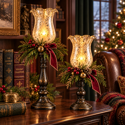 Vintage Mercury Glass Christmas Candle Lamp