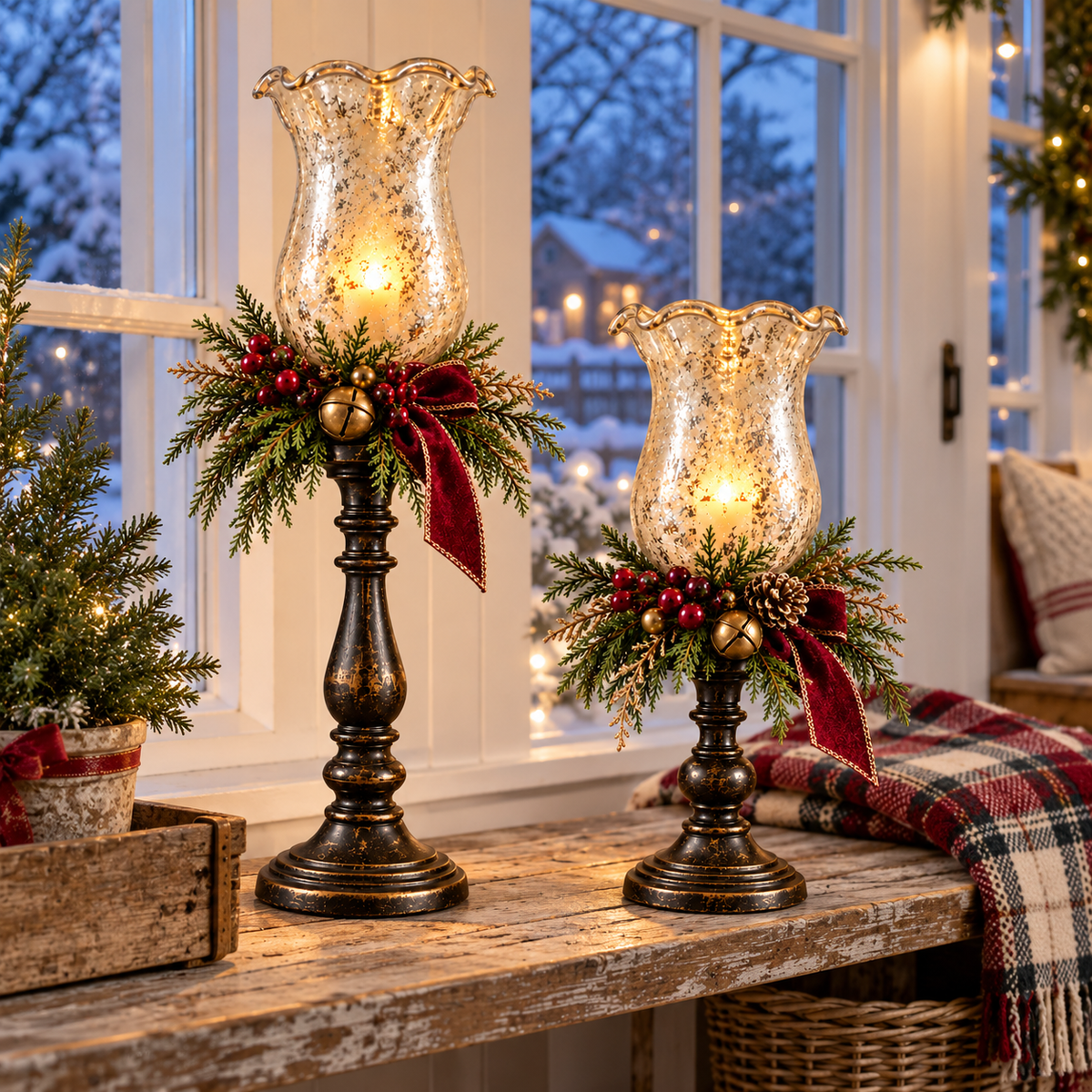 Vintage Mercury Glass Christmas Candle Lamp