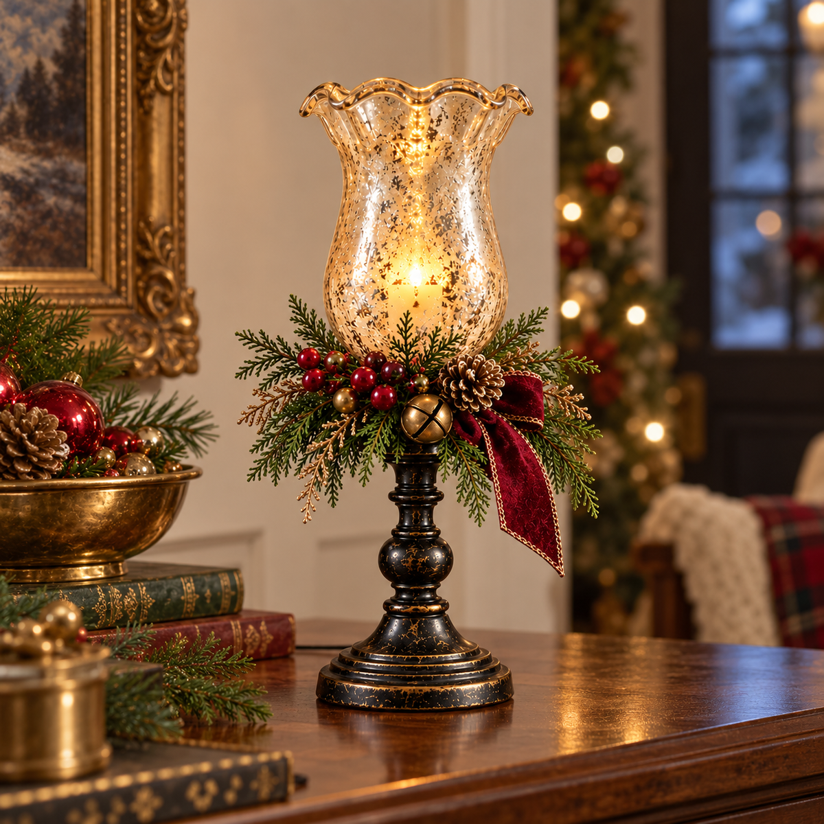Vintage Mercury Glass Christmas Candle Lamp