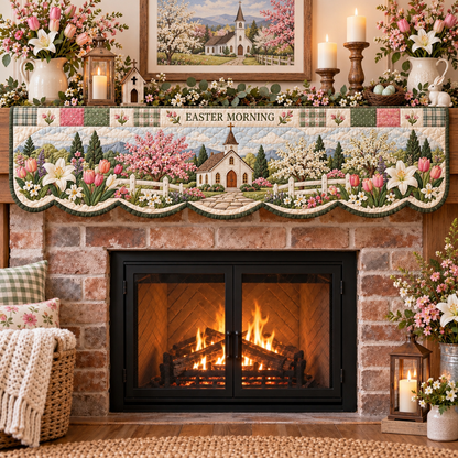 ✝️ Easter Faith Quilted Patchwork Fireplace Mantel Scarf