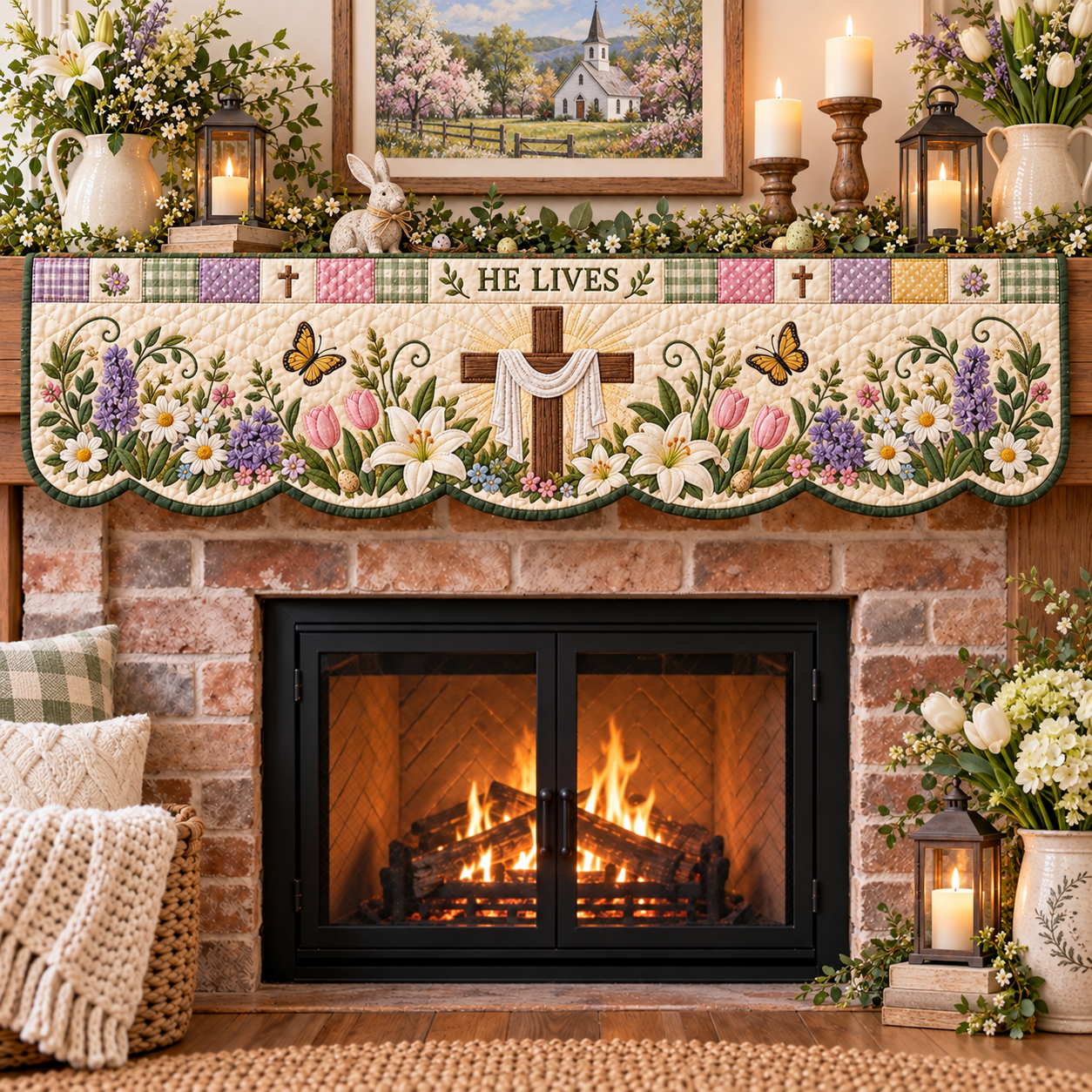 He Lives Easter mantel scarf