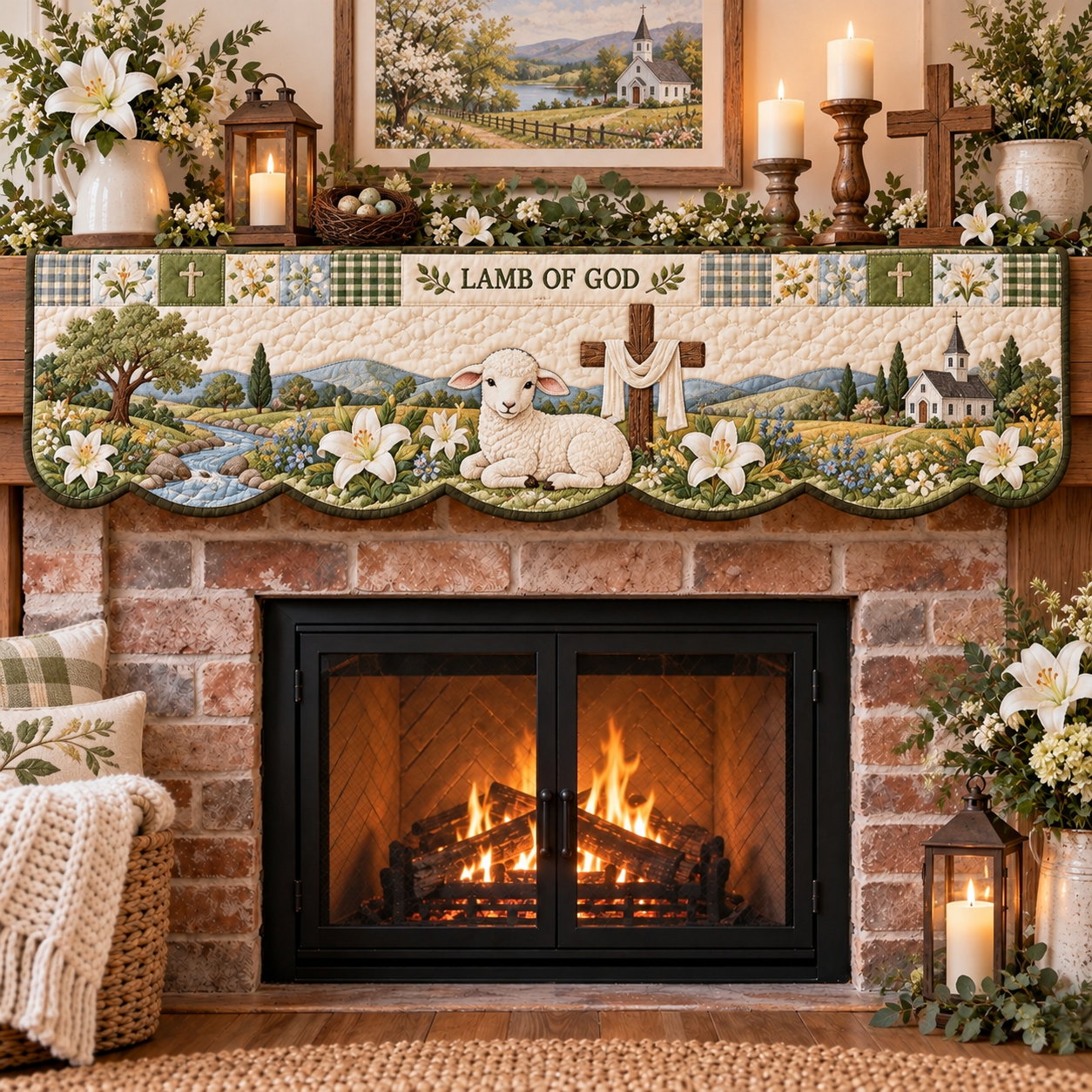Lamb of God Easter mantel scarf