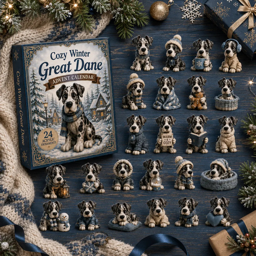 🐶❄️Cozy Winter Great Dane Advent Calendar 2026 - 24-Day Festive Countdown, Acrylic Charms Blind Box - Gift For Great Dane Lovers