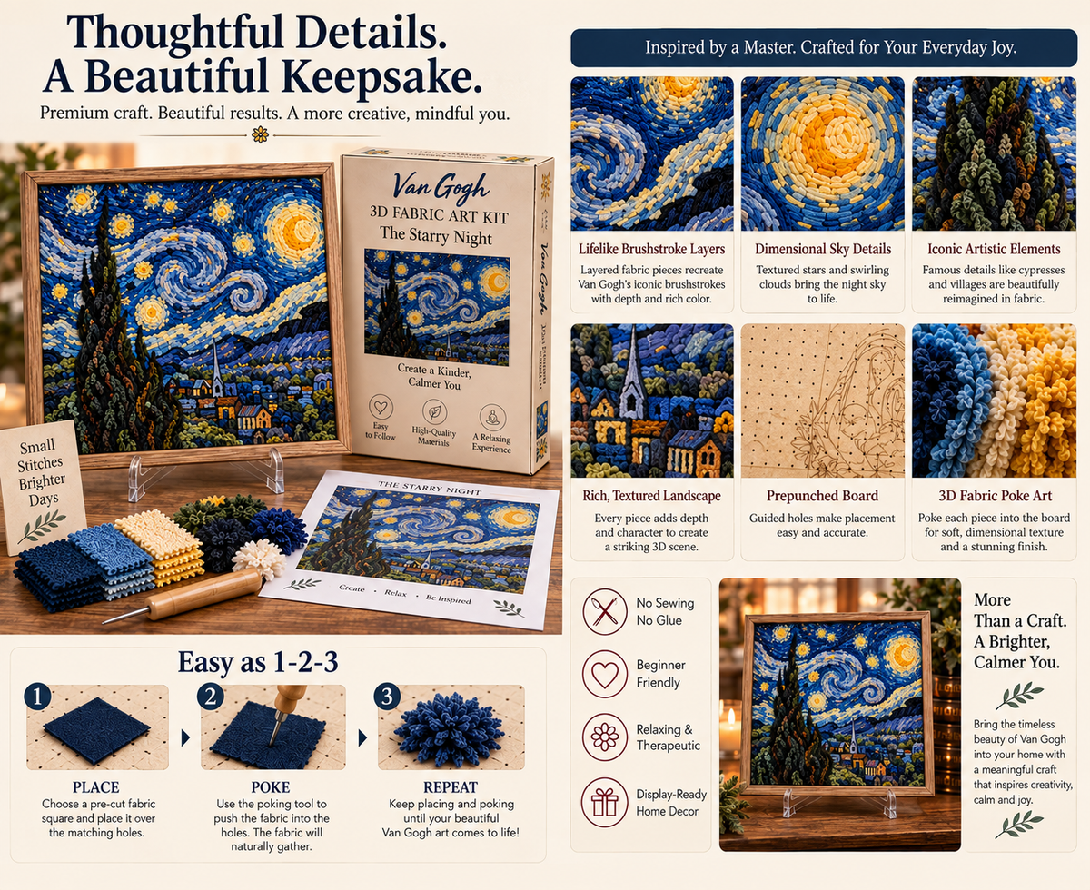 🎨 Van Gogh 3D Fabric Poke Art Kit