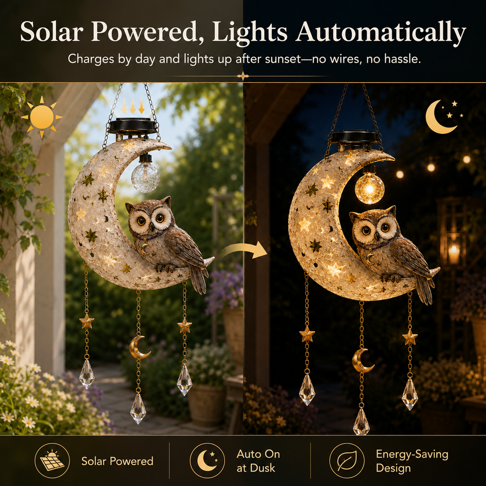 Solar owl moon light glowing at night