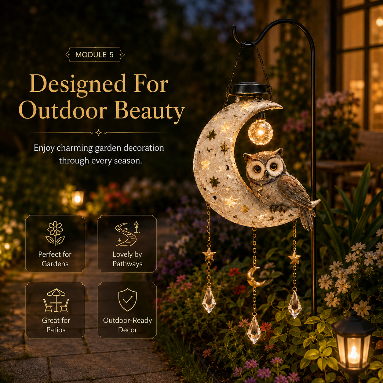 Owl moon solar garden light craftsmanship details